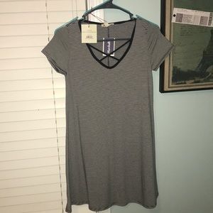 t-shirt dress with criss-cross detail